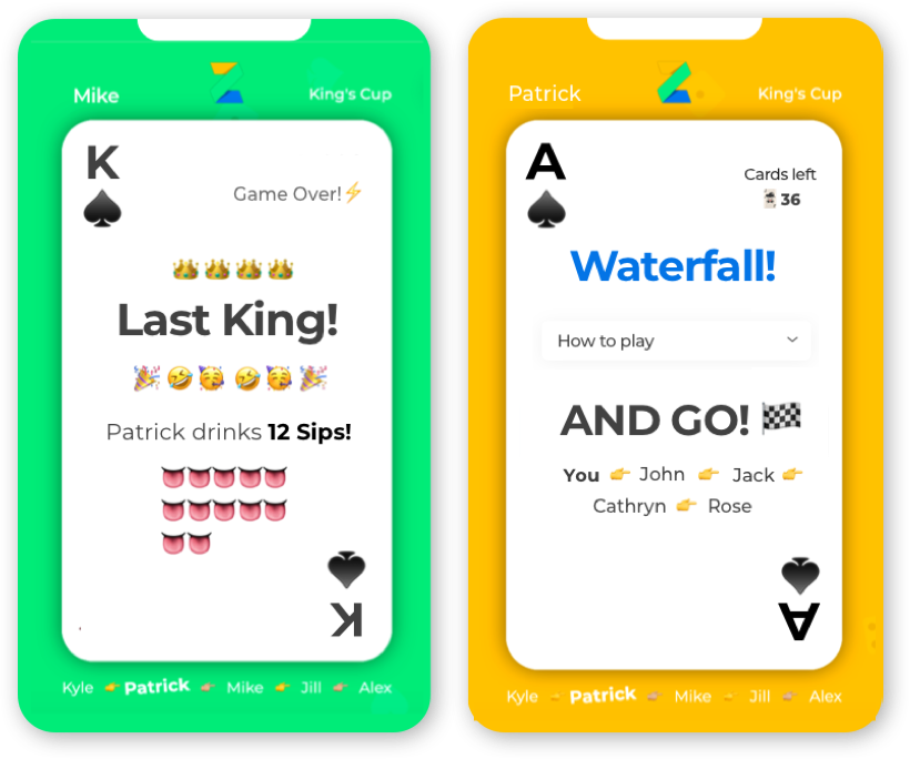 Screenshots of King's Cup game